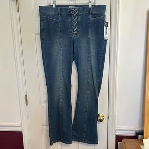 Sofia by Sofia Vergara Marisol Blue Flare Jeans with Lace-Up Detail